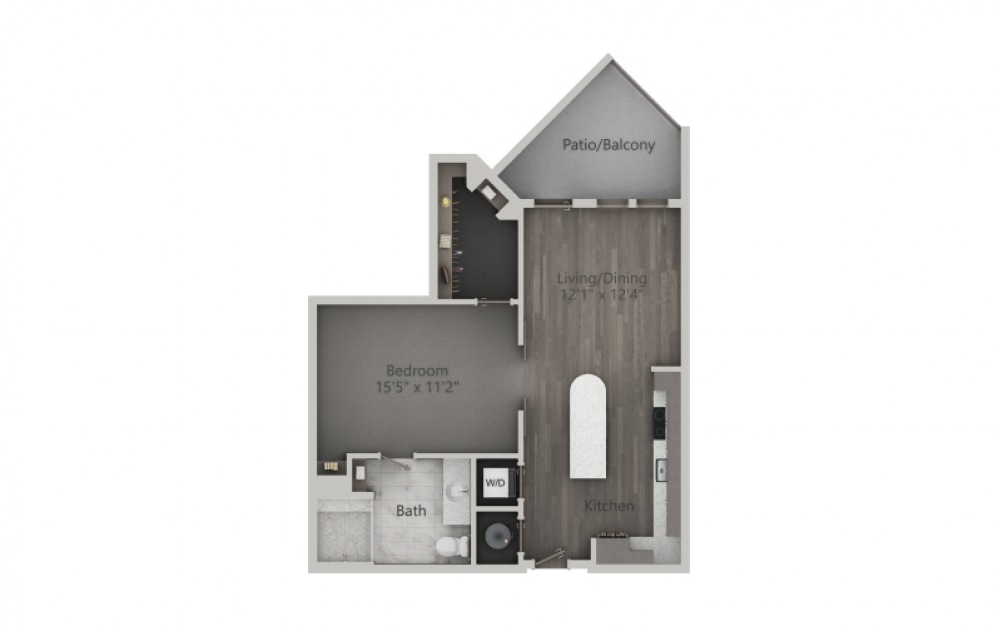 1C - 1 bedroom floorplan layout with 1 bath and 734 to 826 square feet. (2D)