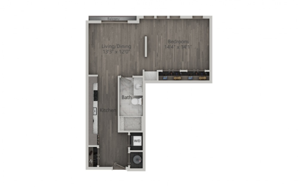 SC - 1 bedroom floorplan layout with 1 bath and 712 to 725 square feet. (2D)