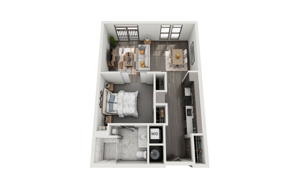 SE - 1 bedroom floorplan layout with 1 bath and 776 to 786 square feet. (3D)